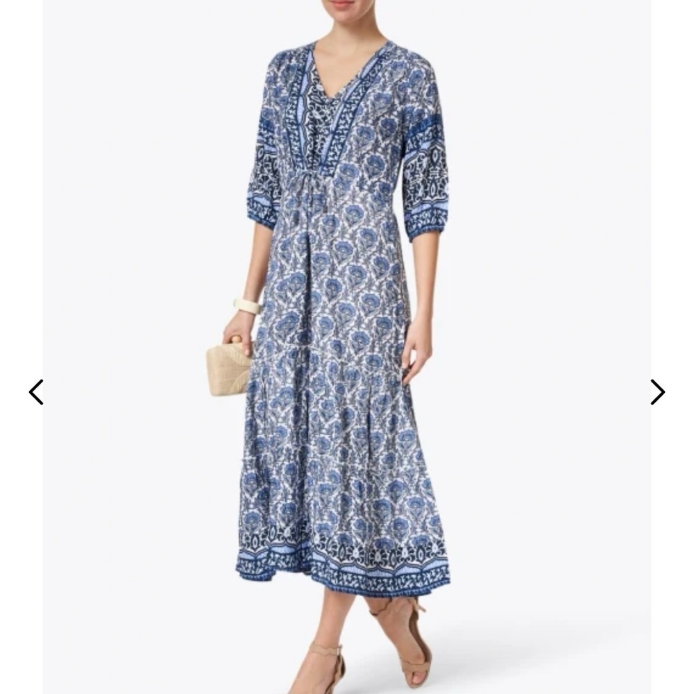 Blue and White Tiered Smocked Midi Sundress